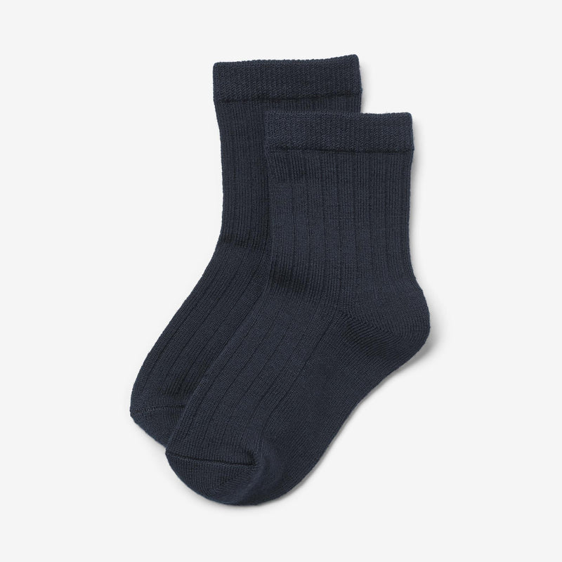 Wheat Main 2-Pack Uld Ribsokker Vilde Socks/Tights 1432 navy