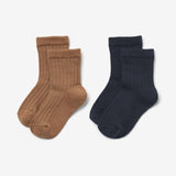 Wheat Main 2-Pack Uld Ribsokker Vilde Socks/Tights 1432 navy