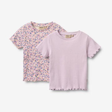 Wheat Main 2 Rib T-shirt S/S Alicia T-Shirt 9649 pink blue flowers