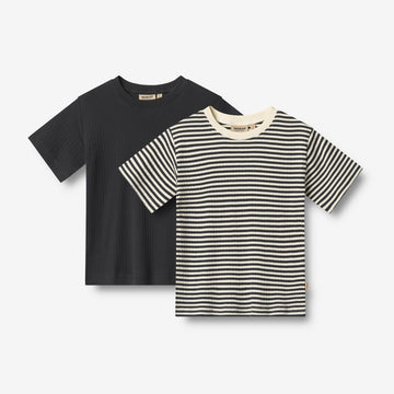 Wheat Main 2 Rib T-skjorte S/S Fabian T-Shirt 9432 navy rib stripe