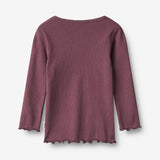 Wheat Main 2 Rib T-skjorte L/S Ida T-Shirt 3118 eggplant