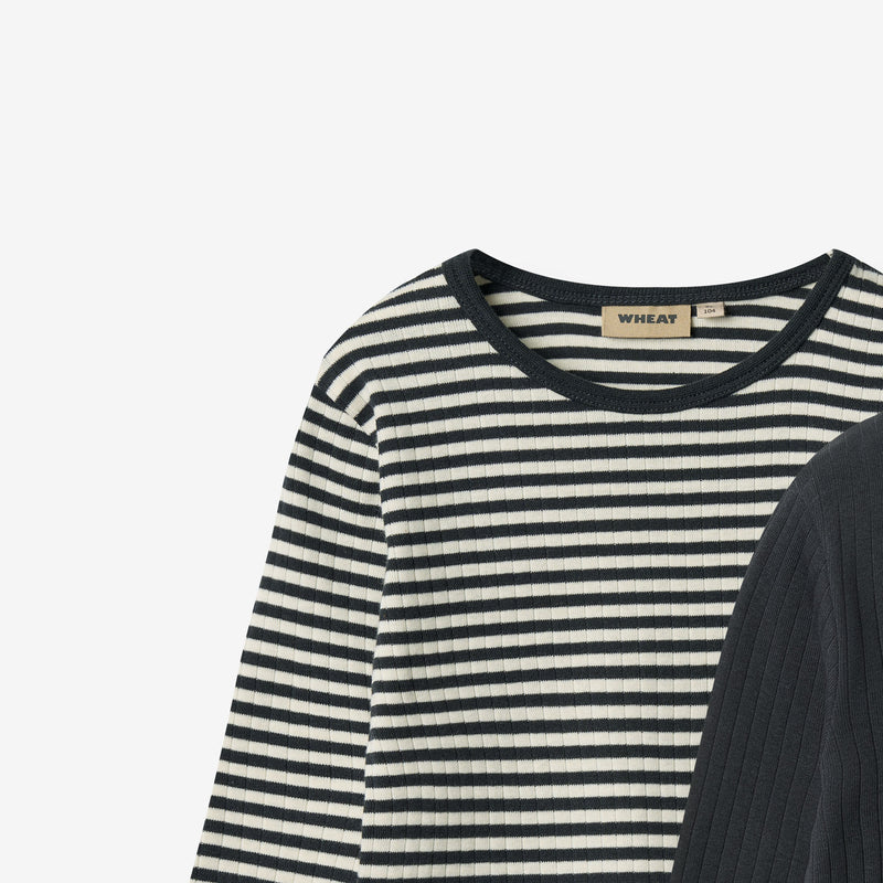 Wheat Main 2 Rib T-skjorte L/S Stig Jersey Tops and T-Shirts 9432 navy rib stripe
