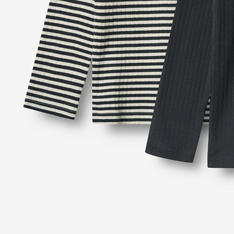 Wheat Main 2 Rib T-skjorte L/S Stig Jersey Tops and T-Shirts 9432 navy rib stripe