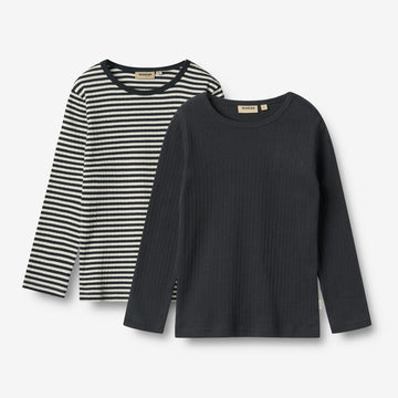 Wheat Main 2 Rib T-skjorte L/S Stig Jersey Tops and T-Shirts 9432 navy rib stripe