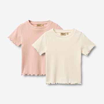 Wheat Main 2 Rib T-skjorte S/S Alicia T-Shirt 3182 ivory