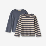 Wheat Main 2 T-skjorte L/S Milo T-Shirt 1309 greyblue stripe