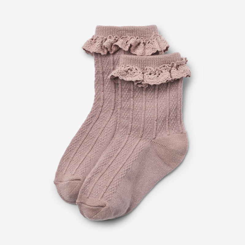 Wheat Main 2 pk Ull Blondestrømper Nora Socks/Tights 1135 dry rose
