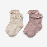 Wheat Main 2 pk Ull Blondestrømper Nora Socks/Tights 1135 dry rose