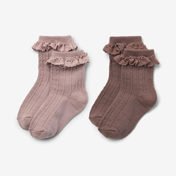 Wheat Main 2 pk Ull Blondestrømper Nora Socks/Tights 3008 shadow brown