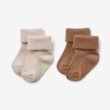 Wheat Main 2 pk Ull Ribbestrikket Sokker Ziggy Socks/Tights 5073 caramel