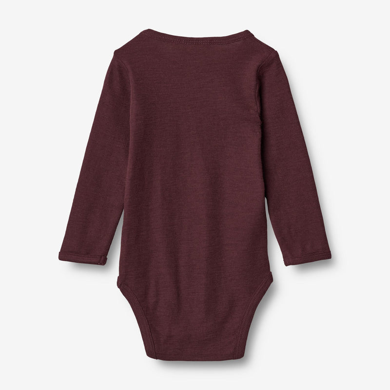 Wheat Wool Body Gatherings Ull LS | Baby Underwear/Bodies 2118 aubergine