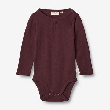 Wheat Wool  Body Gatherings Ull LS | Baby Underwear/Bodies 2118 aubergine