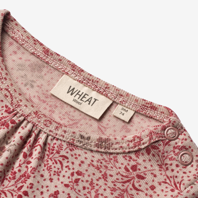 Wheat Wool  Body Gatherings Ull LS | Baby Underwear/Bodies 2392 cherry flowers