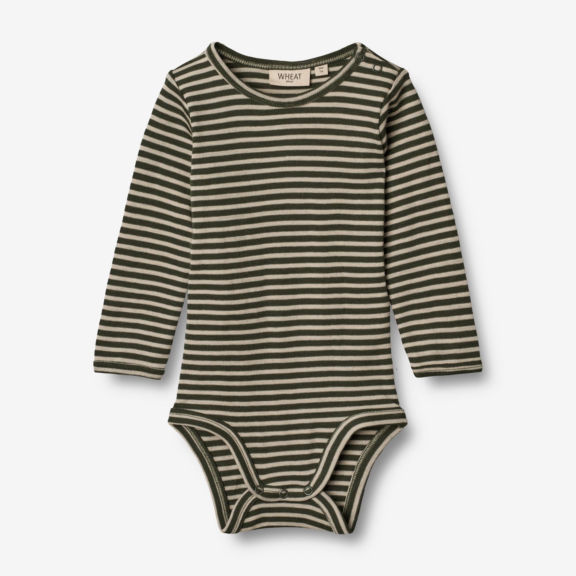 Body Plain Ull LS i green stripe | Kjøp ullklær til baby | Wheat – Wheat.no