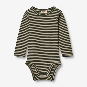 Wheat Wool  Body Plain Ull LS | Baby Underwear/Bodies 4142 green stripe