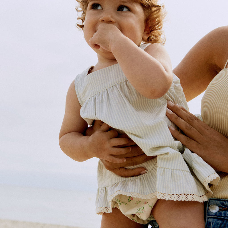 Wheat Main Dress Ruffle Ayla Dress 9444 summer blue stripe