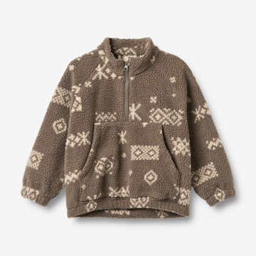 Wheat Outerwear Fleece Anorak Måne Sweatshirt 9679 dry wood jacquard