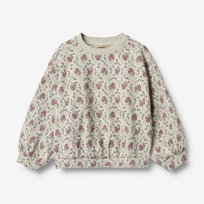 Wheat Main Genser L/S Lia Sweatshirt 9539 slightly green flowers
