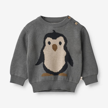 Wheat Main  Jacquard Genser Pingvin | Baby Knitted Tops 1525 autumn sky