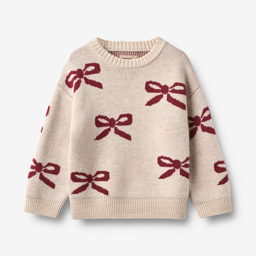 Wheat Main Jacquard Pullover Bow Pullover 3129 eggshell