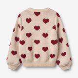 Wheat Main Jacquard Strikket Cardigan Hjerte Knitted Tops 9562 offwhite melange