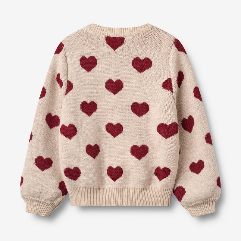 Wheat Main Jacquard Strikket Cardigan Hjerte Knitted Tops 9562 offwhite melange