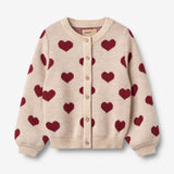 Wheat Main Jacquard Strikket Cardigan Hjerte Knitted Tops 9562 offwhite melange