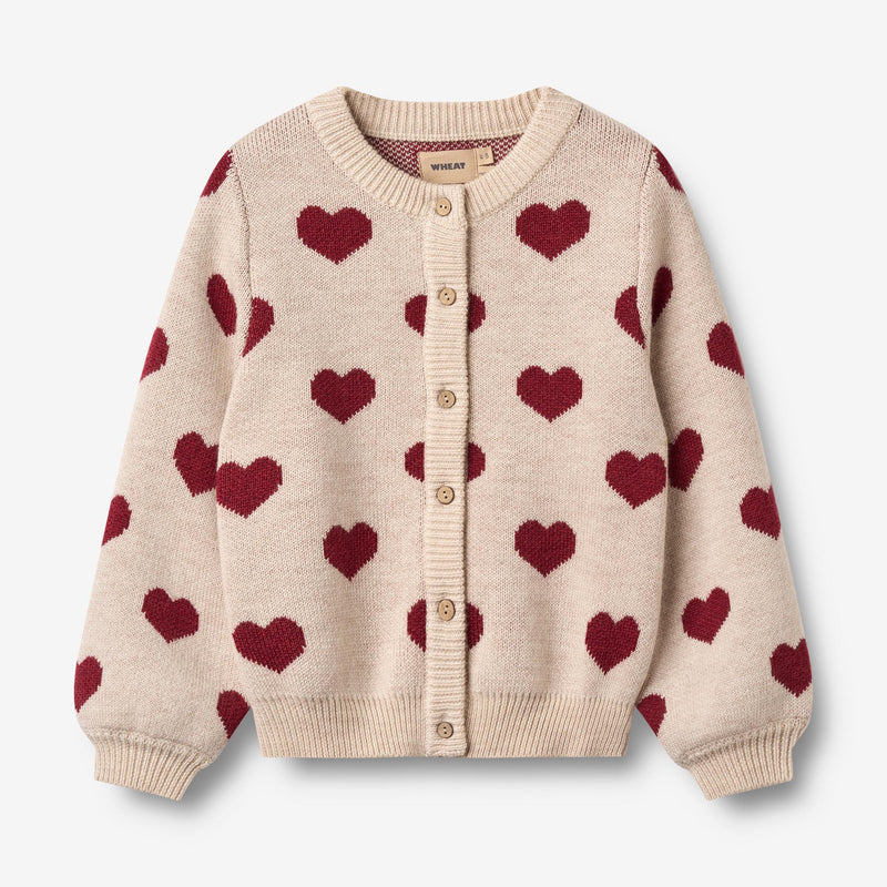 Wheat Main Jacquard Strikket Cardigan Hjerte Knitted Tops 9562 offwhite melange