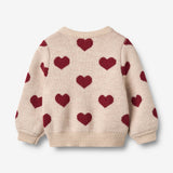 Wheat Main Jacquard Strikket Cardigan Hjerte Knitted Tops 9562 offwhite melange