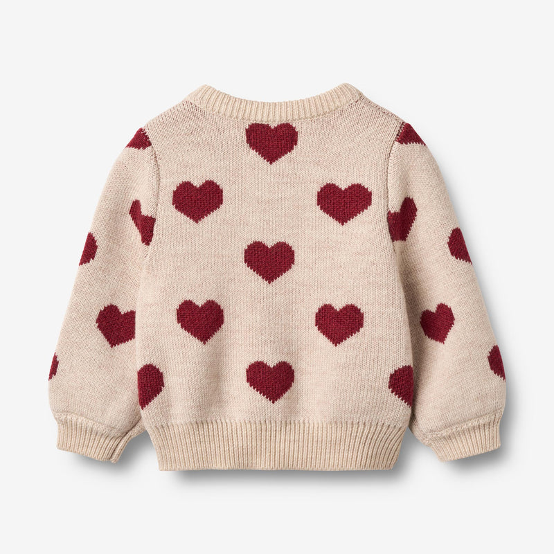 Wheat Main Jacquard Strikket Cardigan Hjerte Knitted Tops 9562 offwhite melange