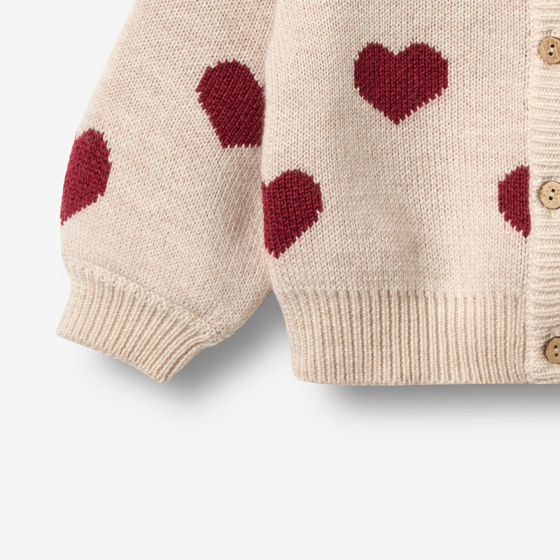 Wheat Main Jacquard Strikket Cardigan Hjerte Knitted Tops 9562 offwhite melange