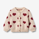 Wheat Main Jacquard Strikket Cardigan Hjerte Knitted Tops 9562 offwhite melange