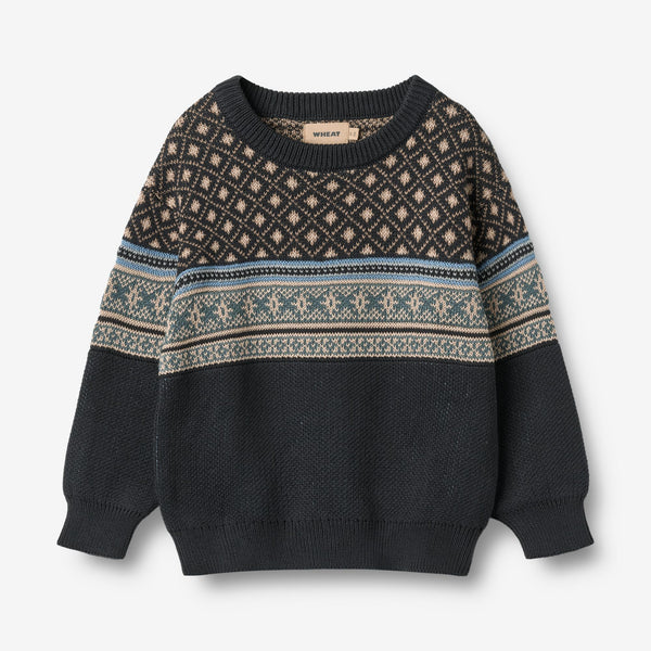 Wheat Main Jacquardgenser Julius Knitted Tops 1432 navy