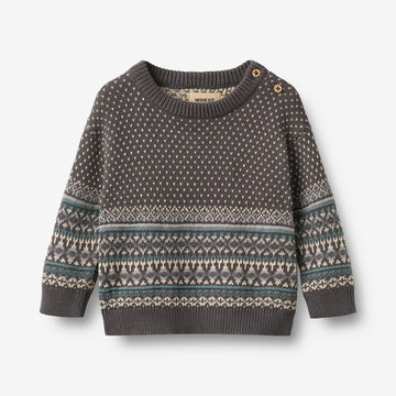 Wheat Main Jaquardgenser Julius Pullover 9619 dark charcoal