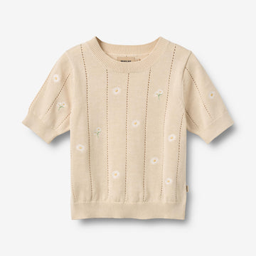 Wheat Main Strikket topp S/S Malvina Top 9731 sandshell white flowers