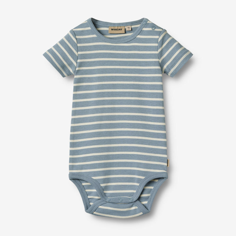 Wheat Main Kortermet Body Edvald | Baby Underwear/Bodies 1009 ashley blue stripe