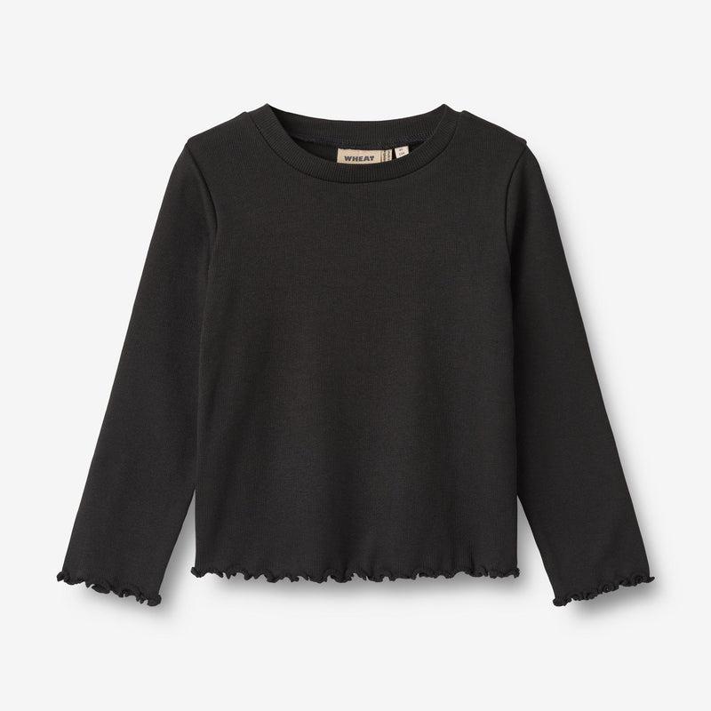 Wheat Main Langærmet Rib T-shirt Else Jersey Tops and T-Shirts 0021 black