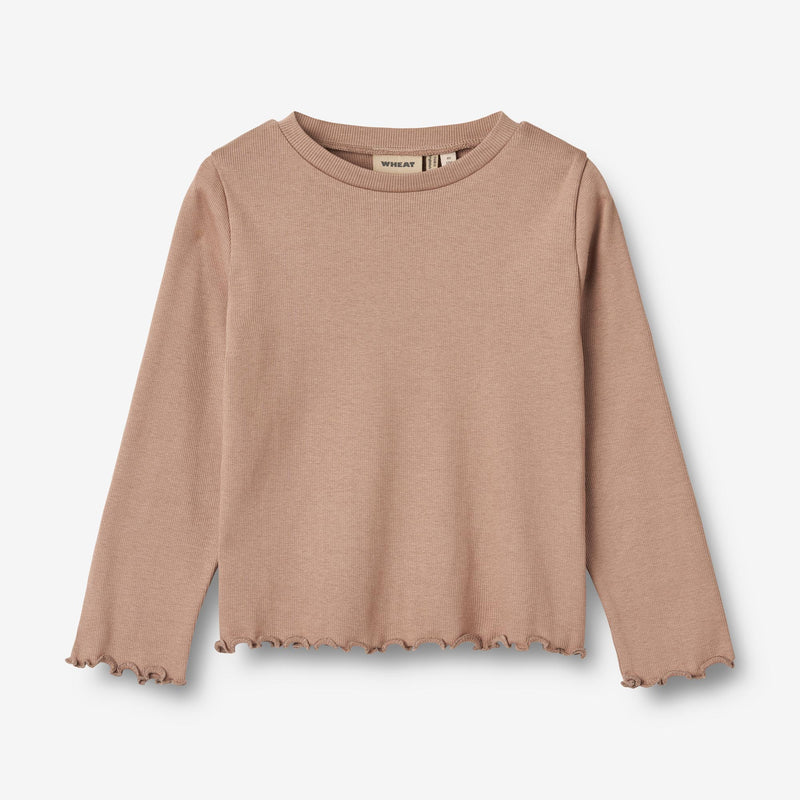 Wheat Main Langærmet Rib T-shirt Else Jersey Tops and T-Shirts 1164 nougat rose