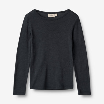 Wheat SMU Langærmet Ull T-shirt Alfie T-Shirt 1432 navy