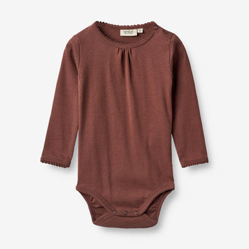 Wheat Main  Langermet Body Roselinde | Baby Underwear/Bodies 2389 plum rose