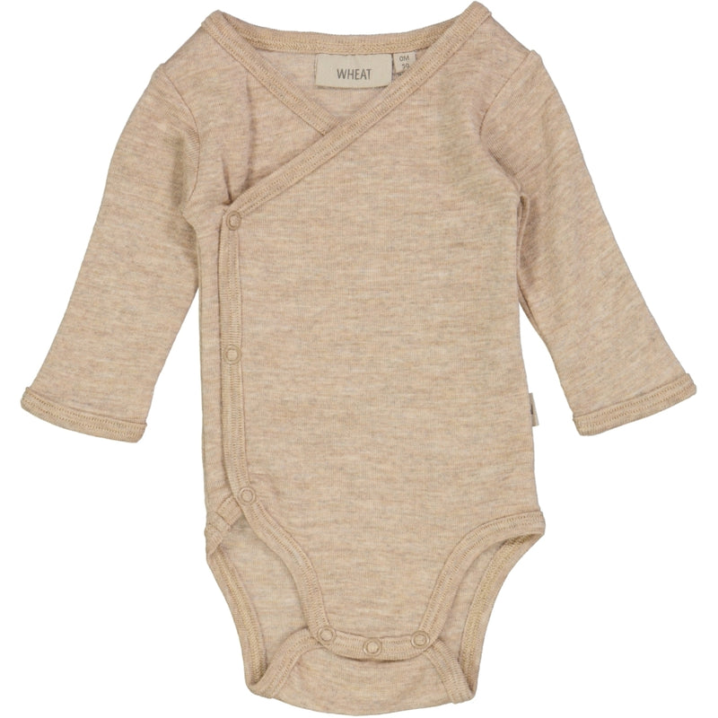 Wheat Wool Langermet Omslagsbody i Ull Underwear/Bodies 3204 khaki melange