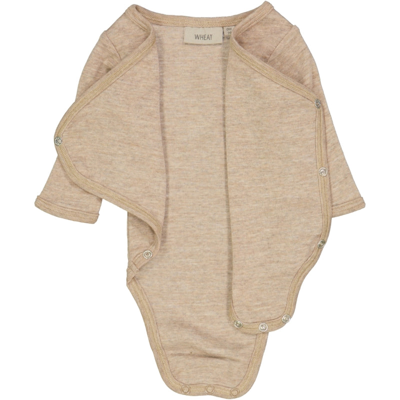 Wheat Wool Langermet Omslagsbody i Ull Underwear/Bodies 3204 khaki melange