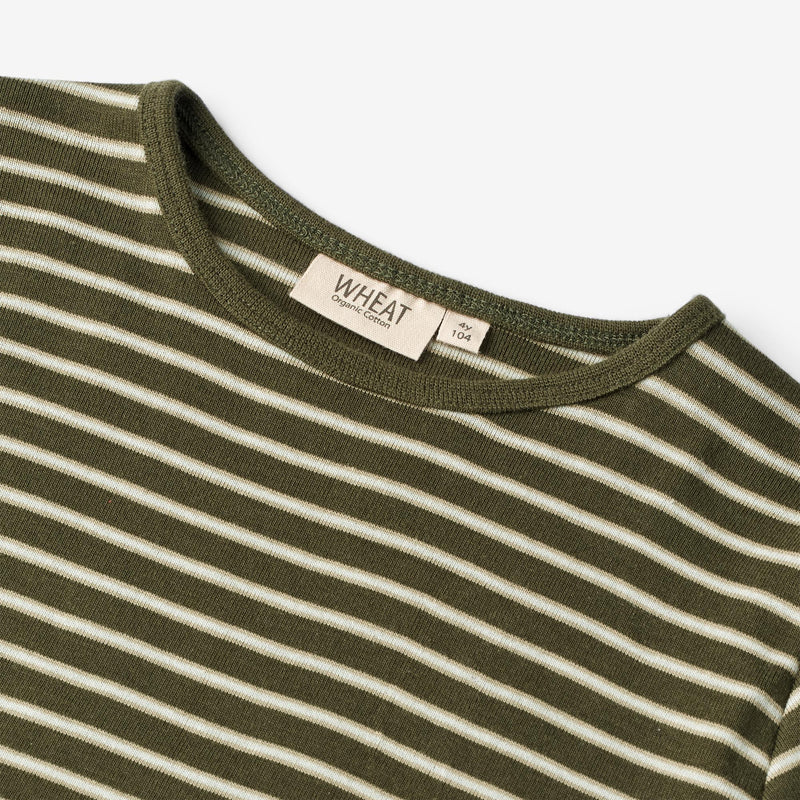 Wheat Main  Langermet T-skjorte Stig Jersey Tops and T-Shirts 4076 dark green stripe