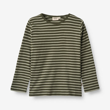 Wheat Main  Langermet T-skjorte Stig Jersey Tops and T-Shirts 4076 dark green stripe