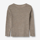 Wheat Wool Langermet Ull T-skjorte Alfie Jersey Tops and T-Shirts 3204 khaki melange