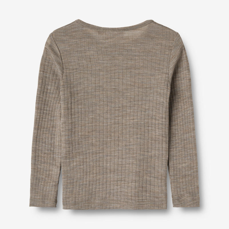 Wheat Wool Langermet Ull T-skjorte Alfie Jersey Tops and T-Shirts 3204 khaki melange