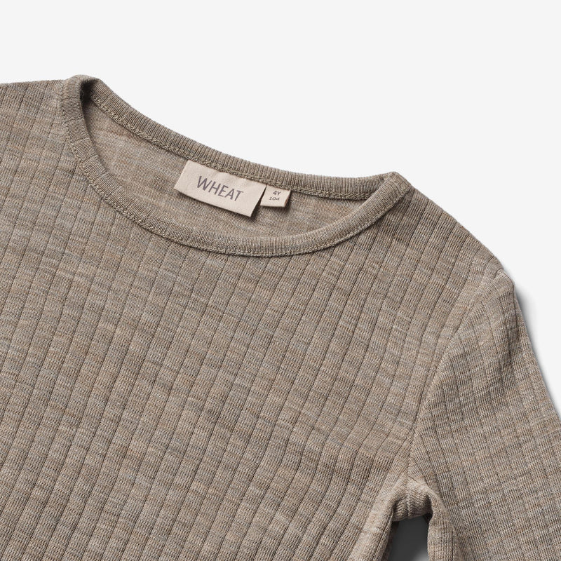 Wheat Wool Langermet Ull T-skjorte Alfie Jersey Tops and T-Shirts 3204 khaki melange