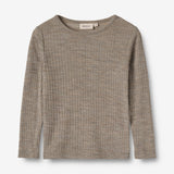 Wheat Wool Langermet Ull T-skjorte Alfie Jersey Tops and T-Shirts 3204 khaki melange