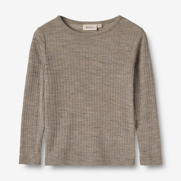 Wheat Wool Langermet Ull T-skjorte Alfie Jersey Tops and T-Shirts 3204 khaki melange