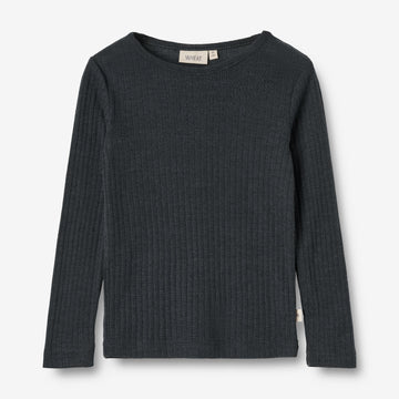 Wheat Wool Langermet Ull T-skjorte Alfie Jersey Tops and T-Shirts 1432 navy